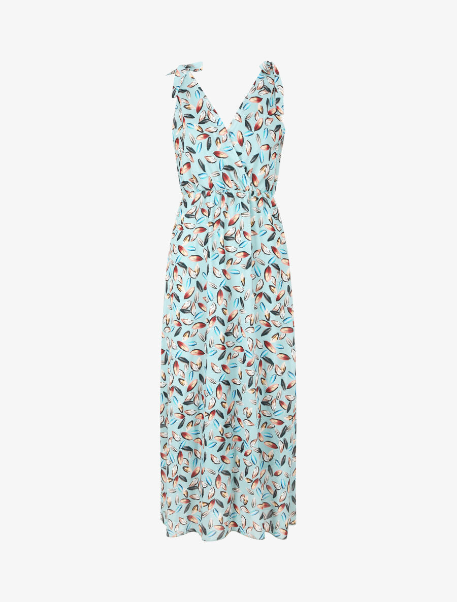 Robe imprimé feuilles à bretelles à détail noeud - Bleu ciel - 4