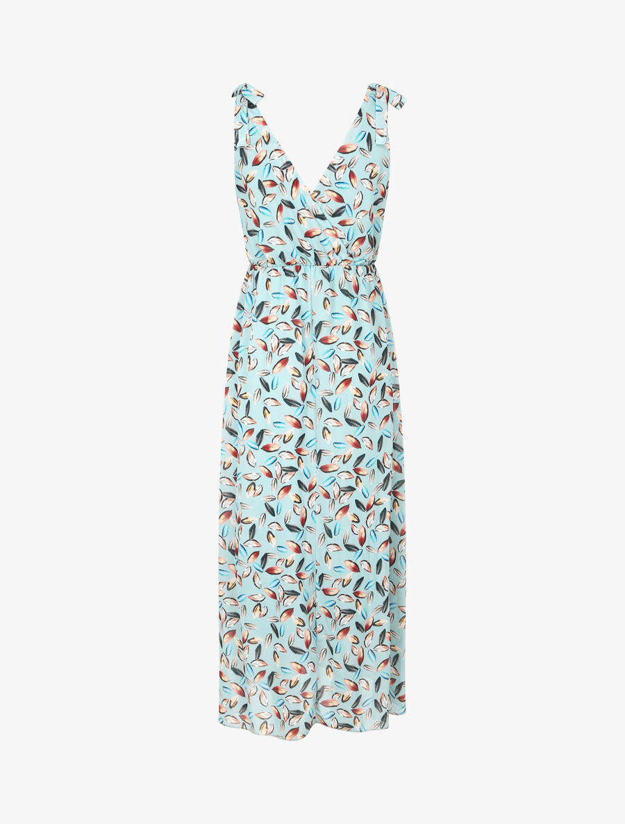Robe imprimé feuilles à bretelles à détail noeud - Bleu ciel - 2