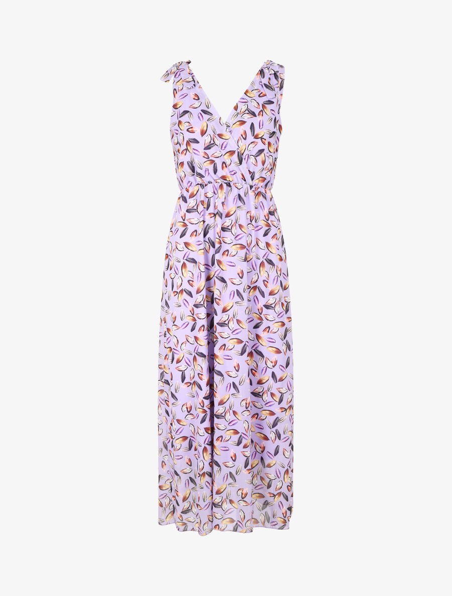 Robe imprimé feuilles à bretelles à détail noeud - Lilas - 1