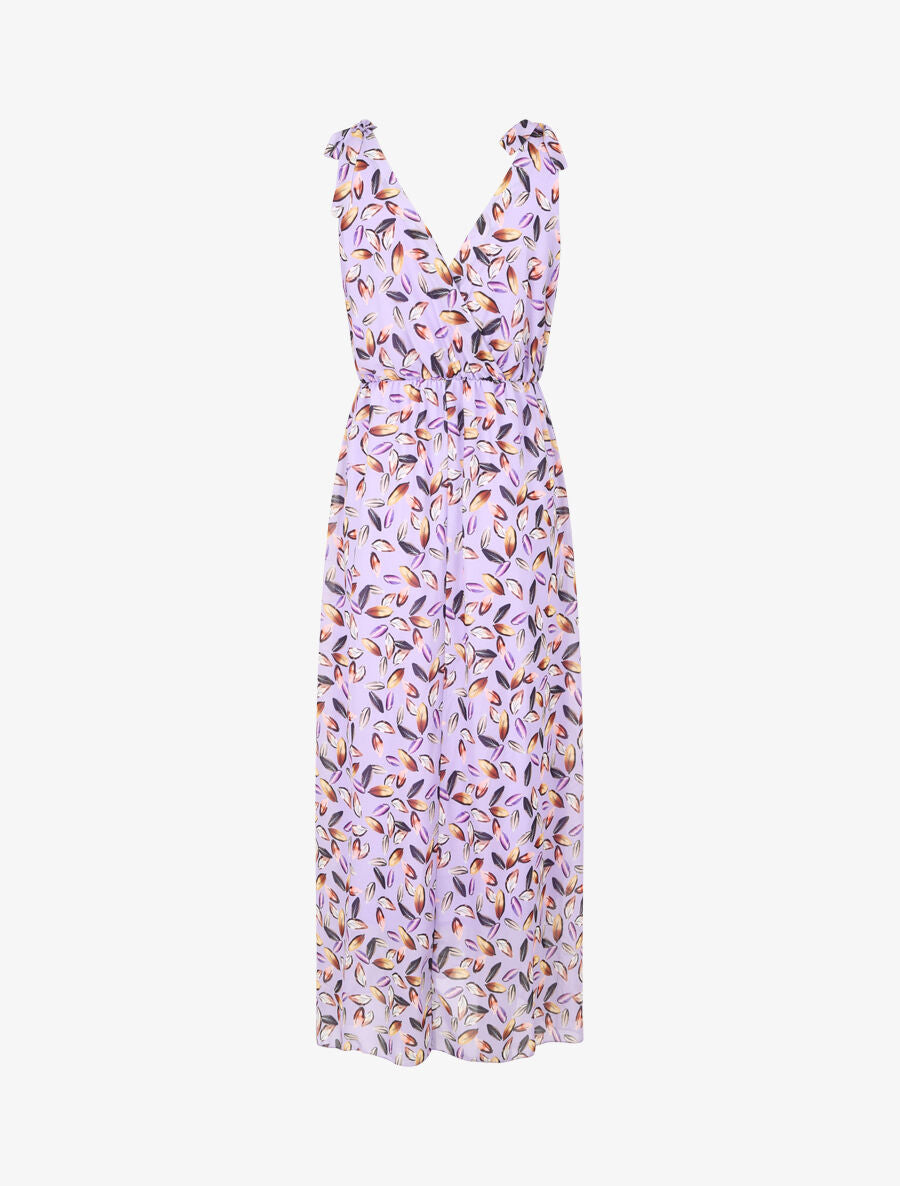 Robe imprimé feuilles à bretelles à détail noeud - Lilas - 2