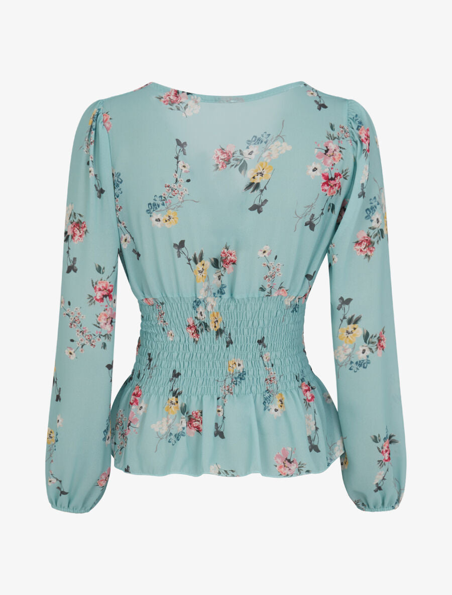Top élastiqué imprimé floral - Vert d&
