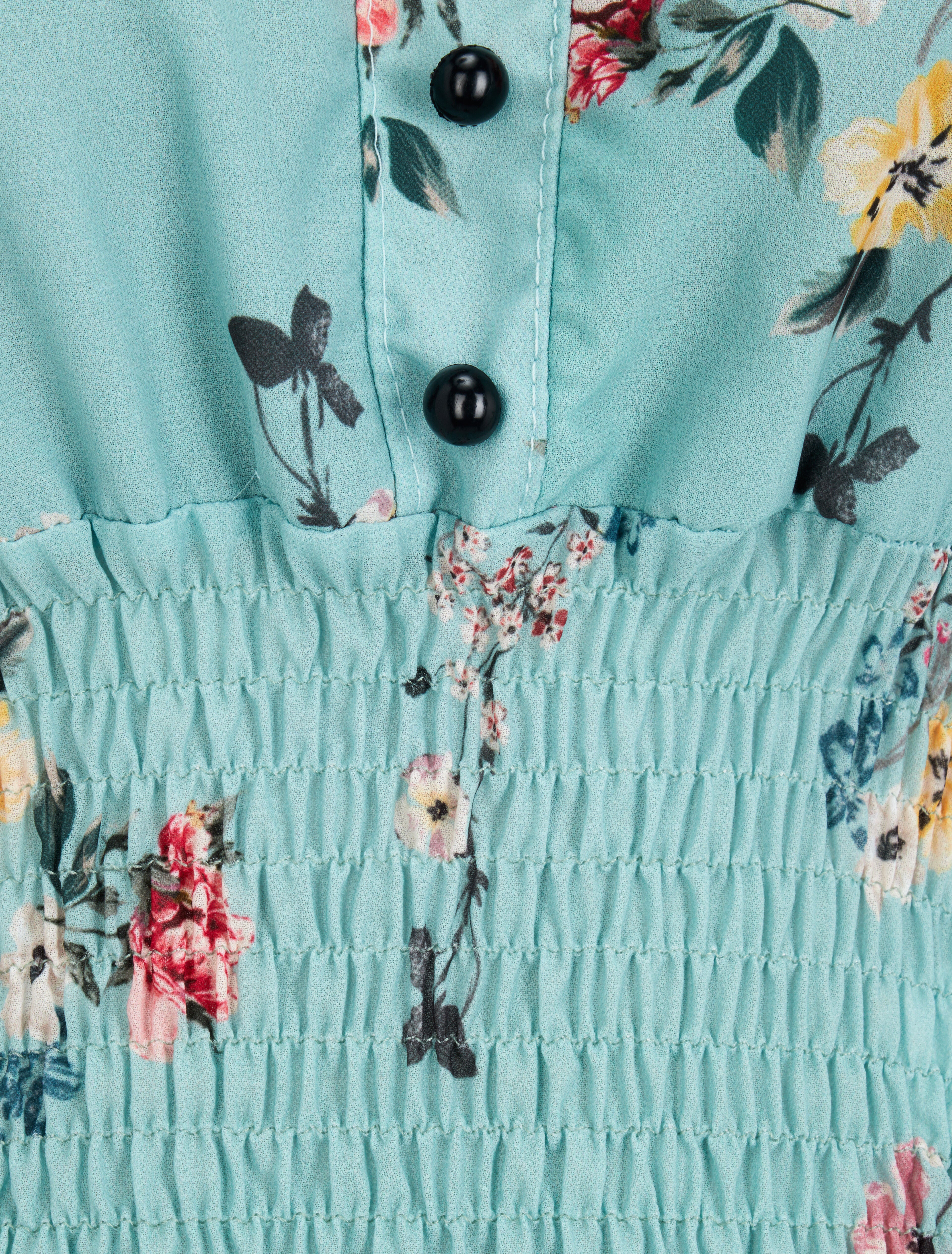 Top élastiqué imprimé floral - Vert d&