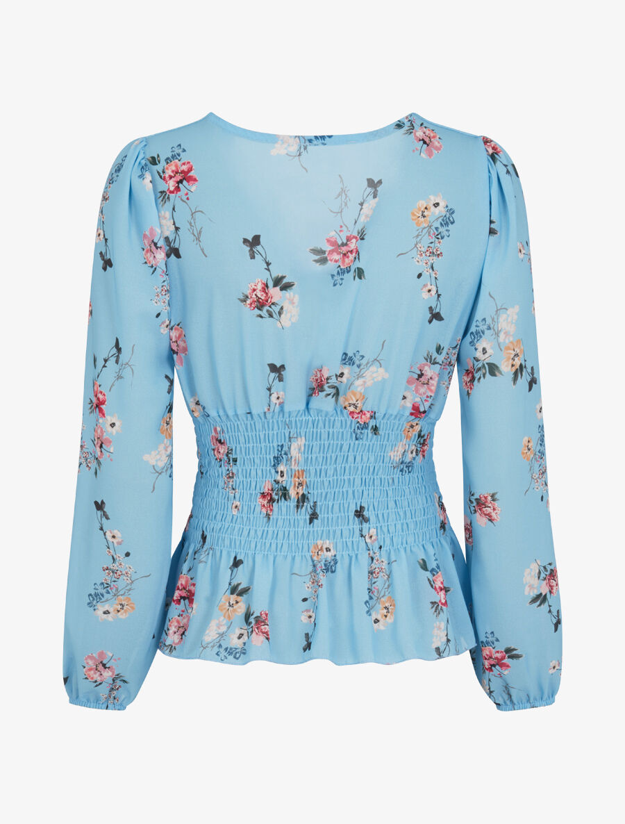 Top élastiqué imprimé floral - Bleu ciel - 3