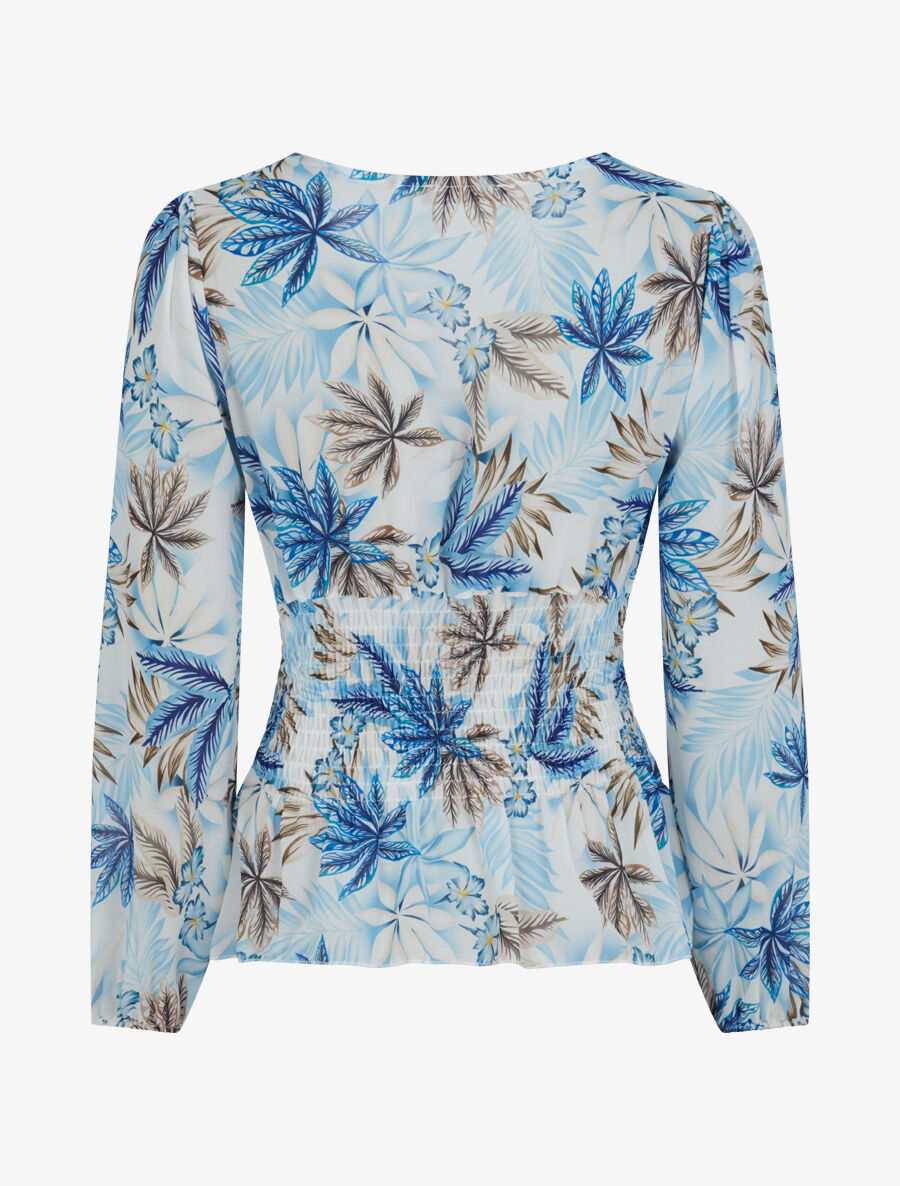 Top élastiqué imprimé tropical - Bleu - 2