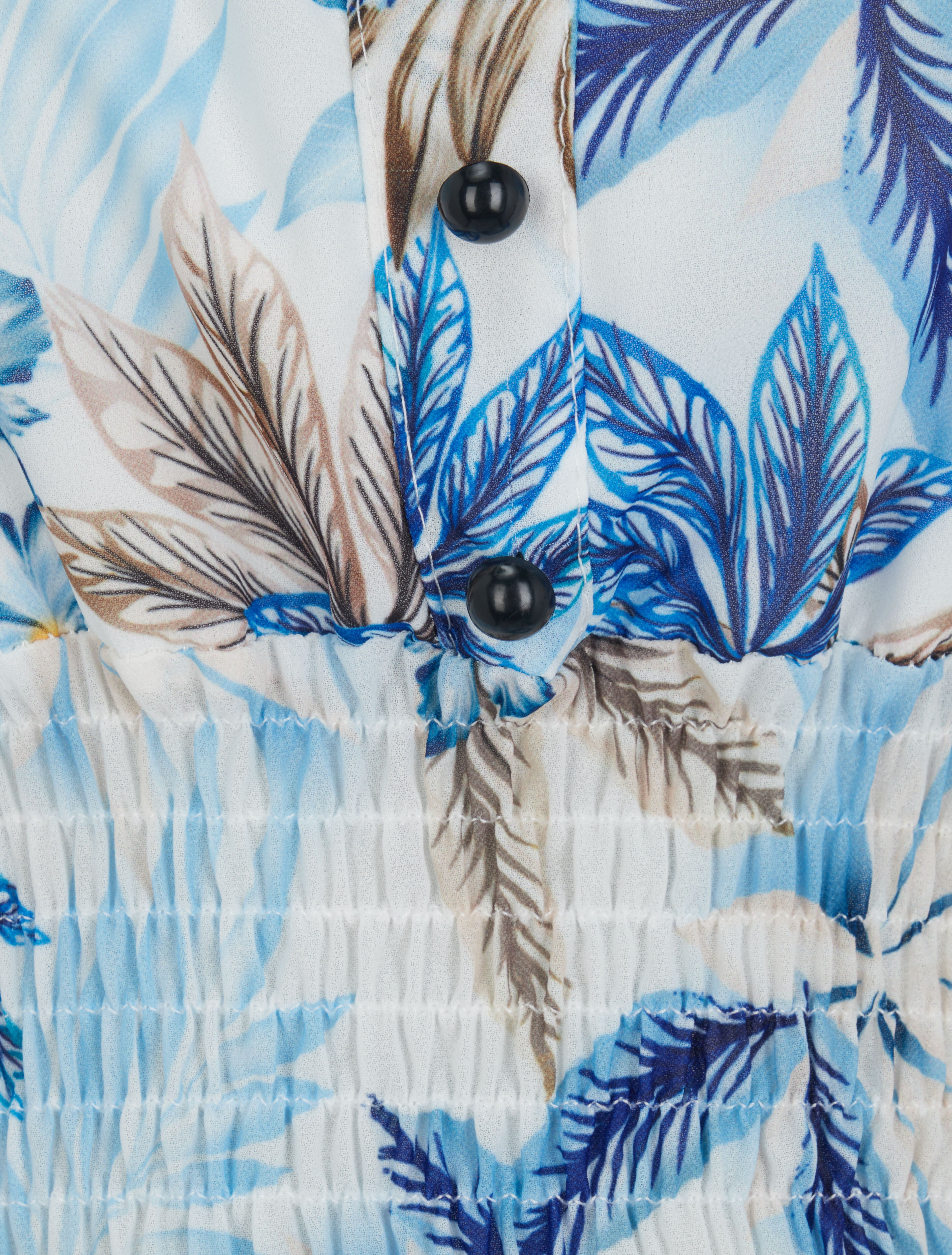 Top élastiqué imprimé tropical - Bleu - 3