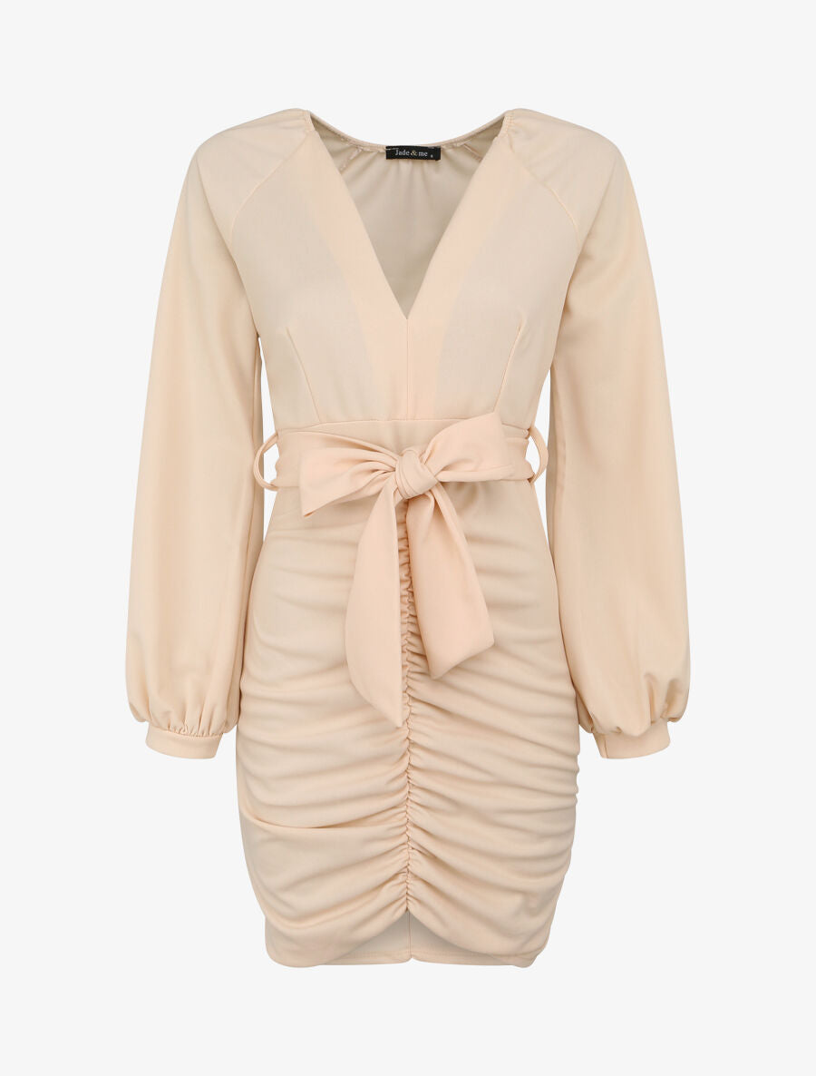 Robe moulante à détail froncés - Beige - 1