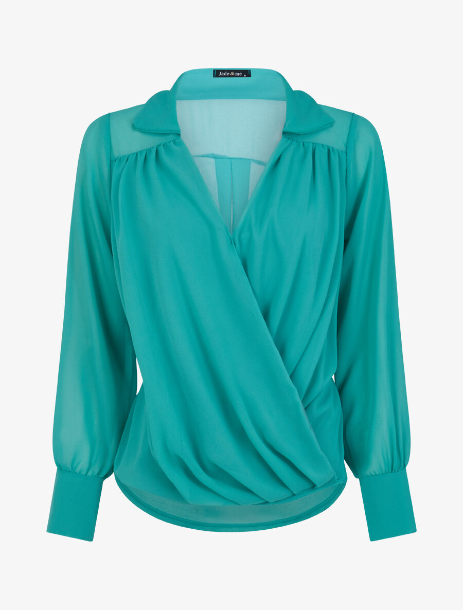 Blouse droite unie drapée - Vert menthe - 1