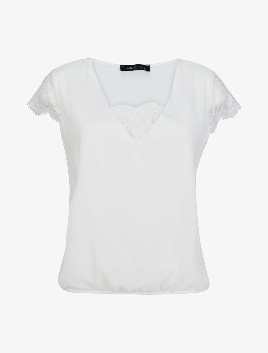 Top boule uni à dentelle - Blanc - 1
