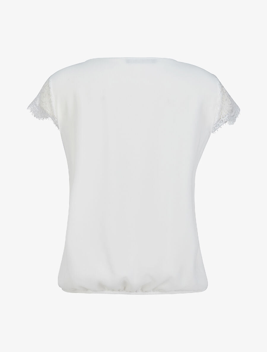 Top boule uni à dentelle - Blanc - 2