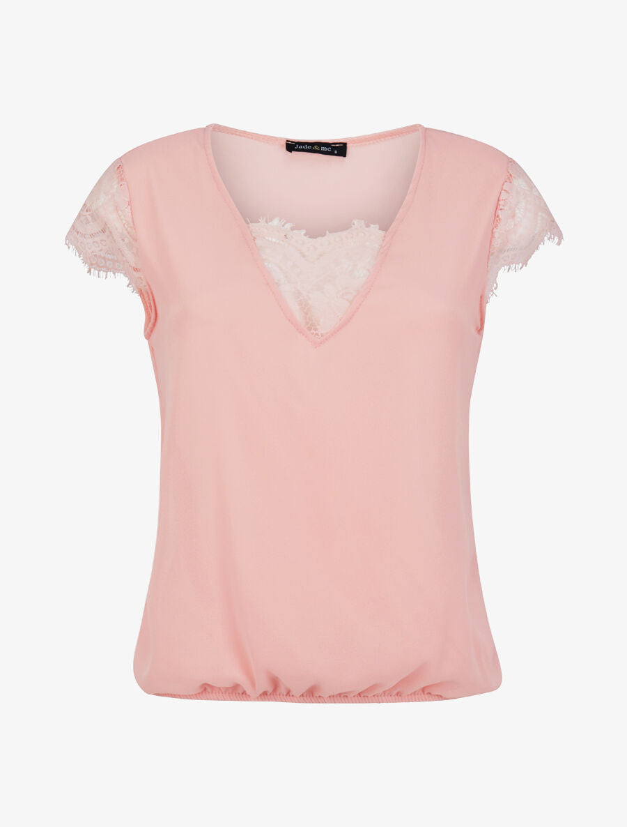 Top boule uni à dentelle - Rose poudré - 1