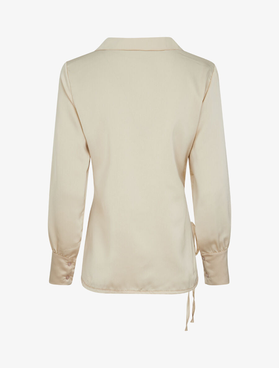 Blouse droite satinée à liens - Beige - 2
