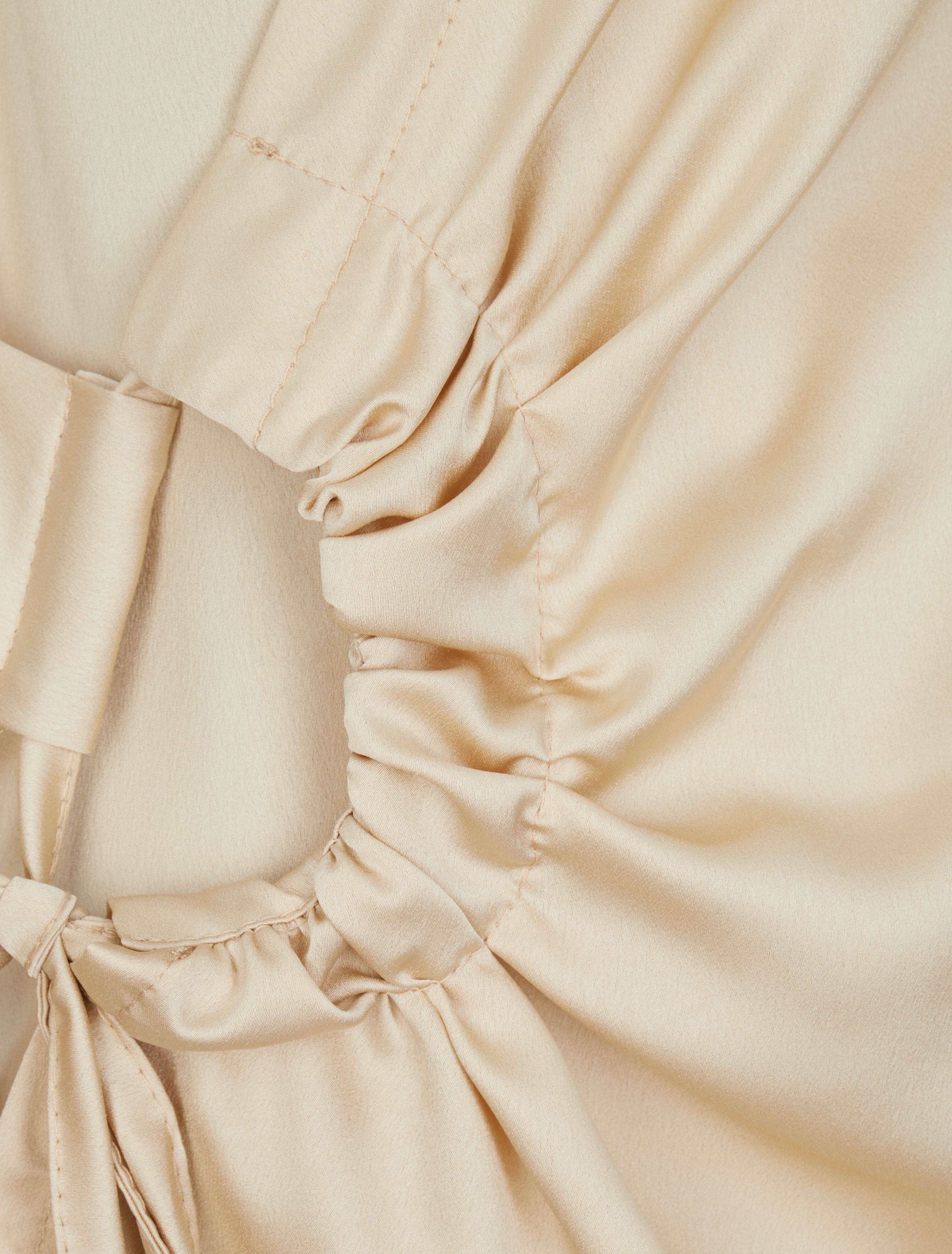 Blouse droite satinée à liens - Beige - 3