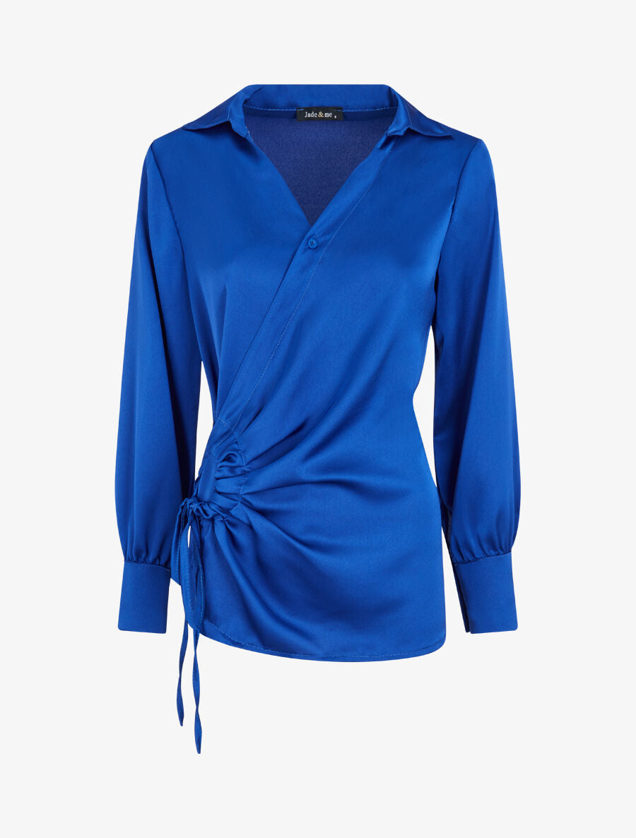 Blouse droite satinée à liens - Bleu électrique - 1