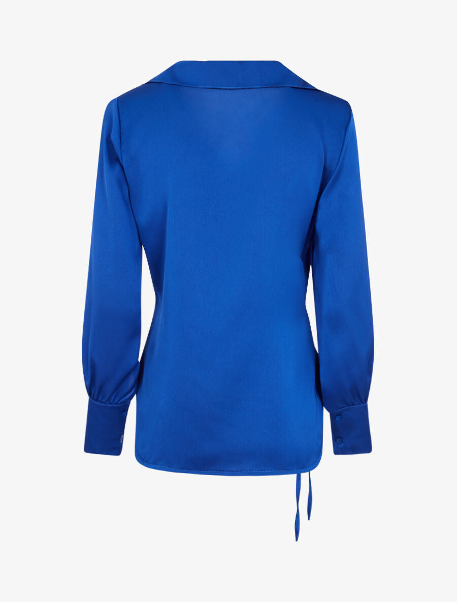 Blouse droite satinée à liens - Bleu électrique - 2