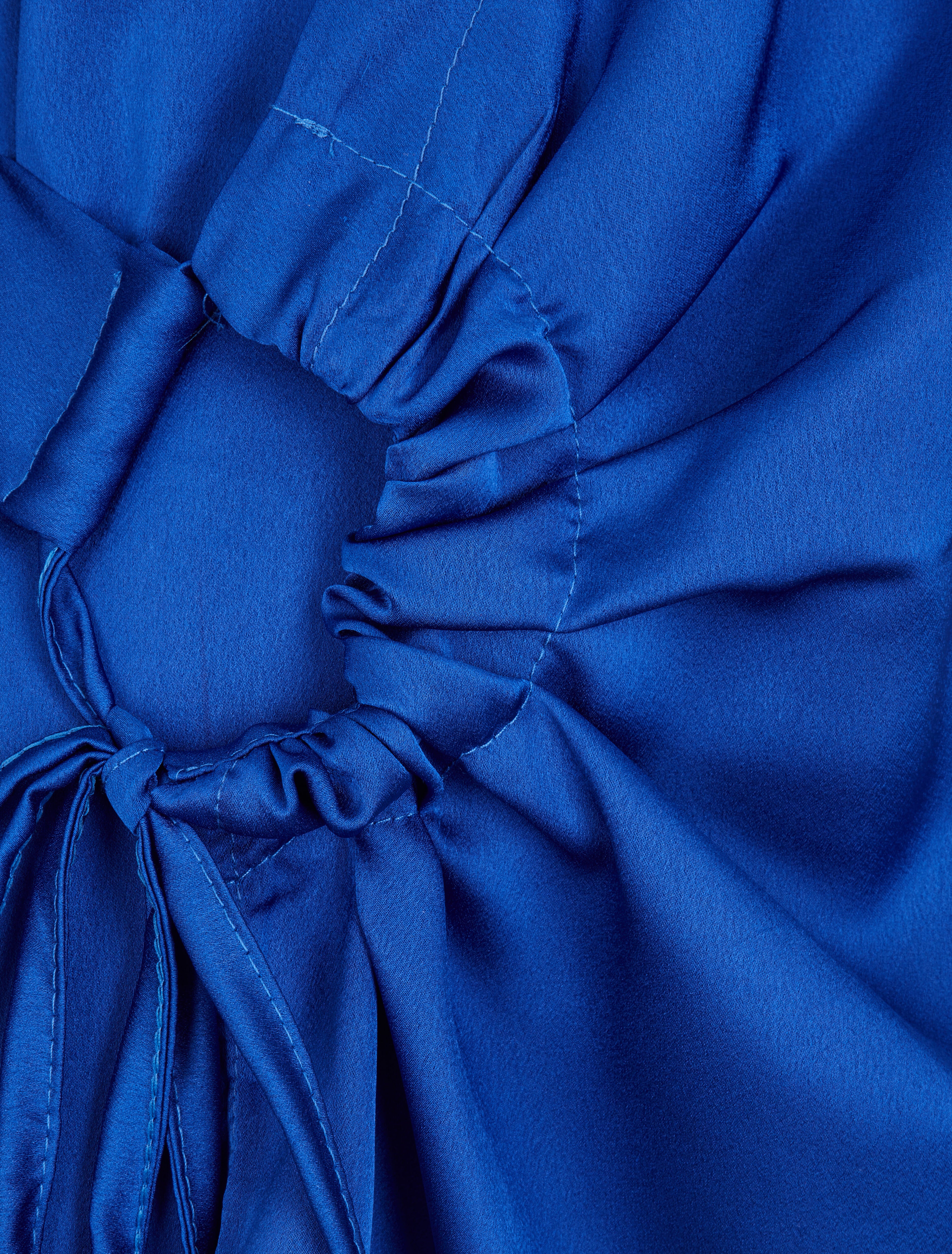 Blouse droite satinée à liens - Bleu électrique - 3