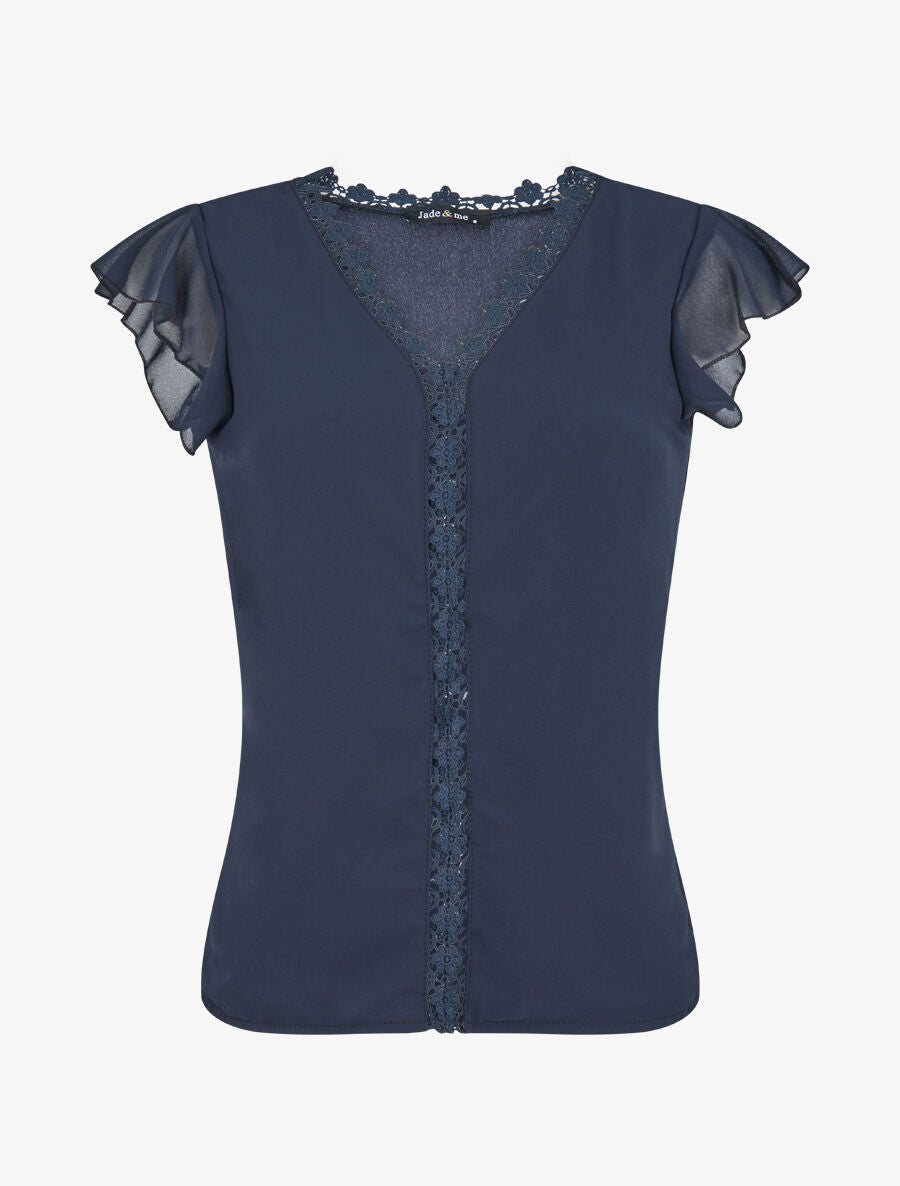 Top droit uni à détail crochet - Marine - 1