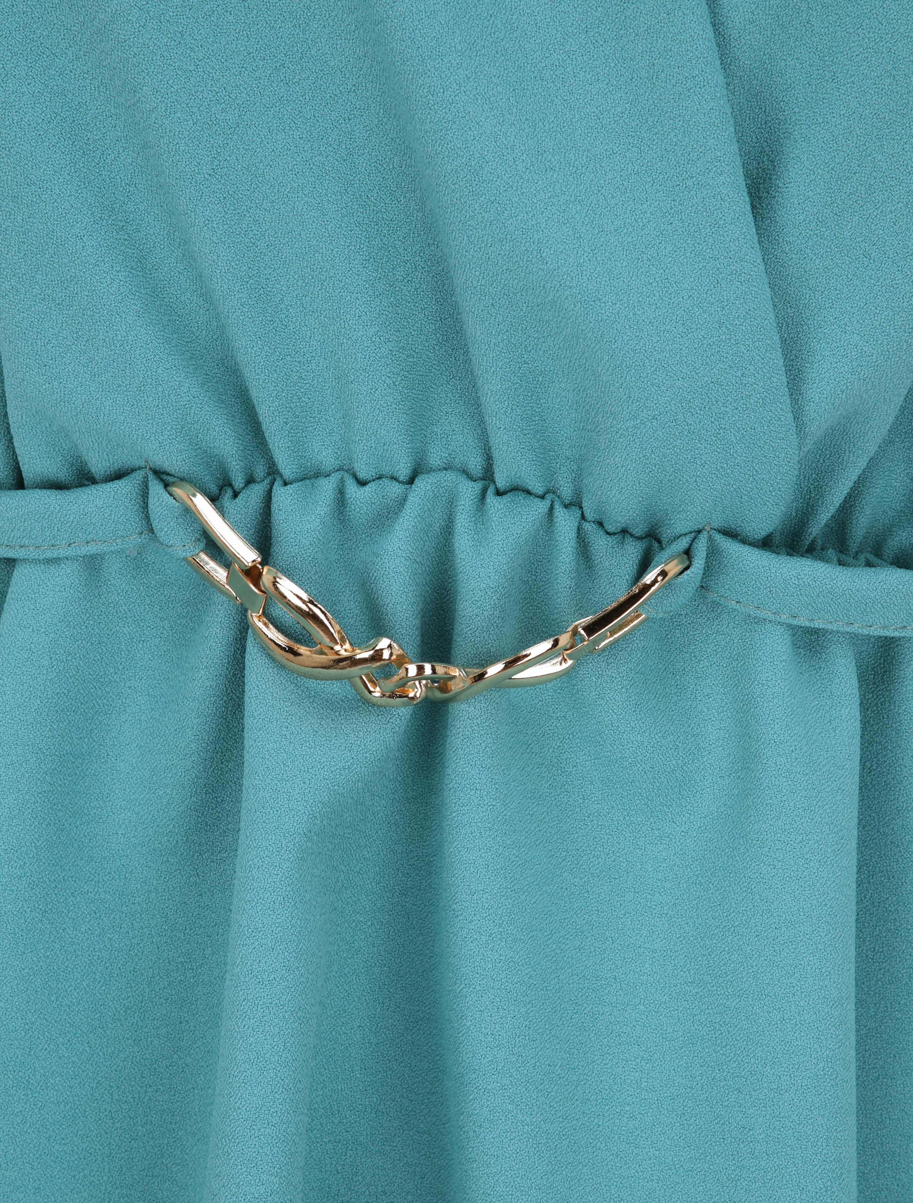 Top cache-coeur ajusté à ceinture décorative - Bleu turquoise - 3
