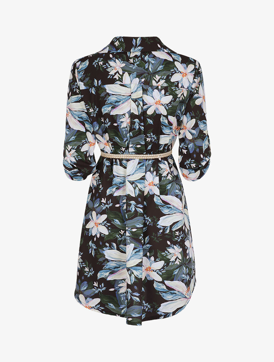 Robe chemise droite imprimé fleurs de lys - Noir - 2