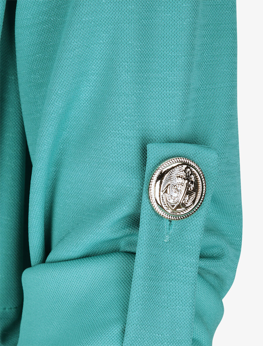 Veste droite mi-longue à col biseauté - Bleu turquoise - 3