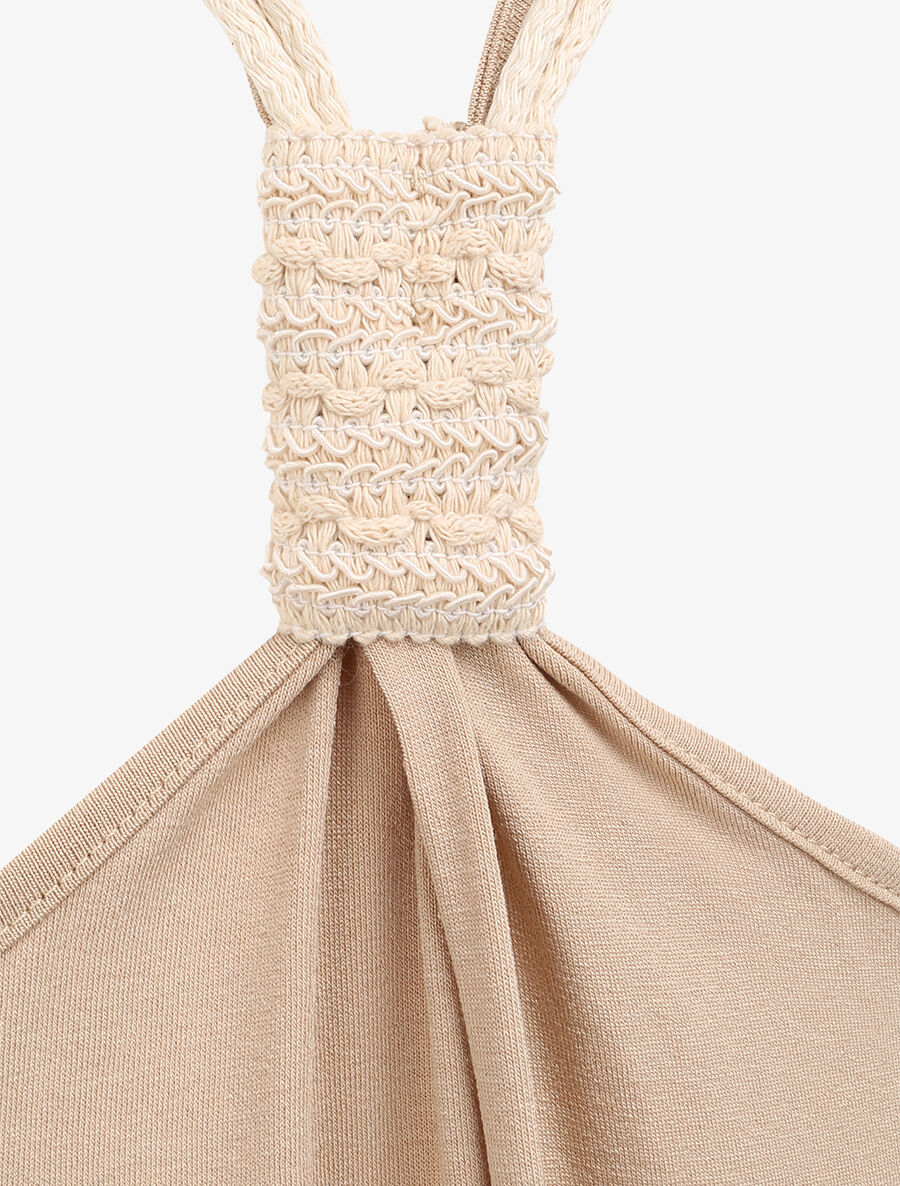 Top trapèze uni à bretelles style corde - Beige - 3