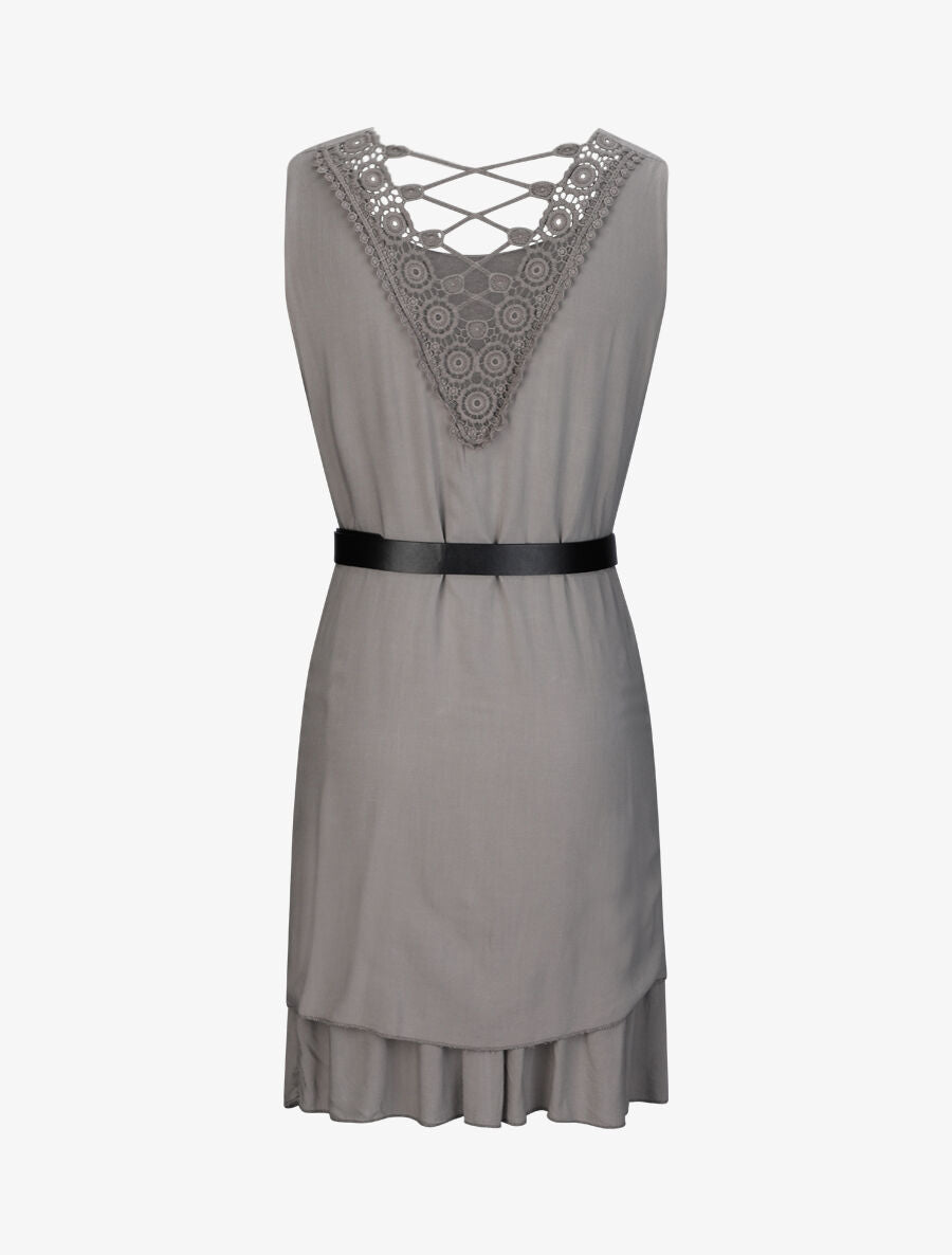 Robe courte droite à dos en crochet - Taupe - 2