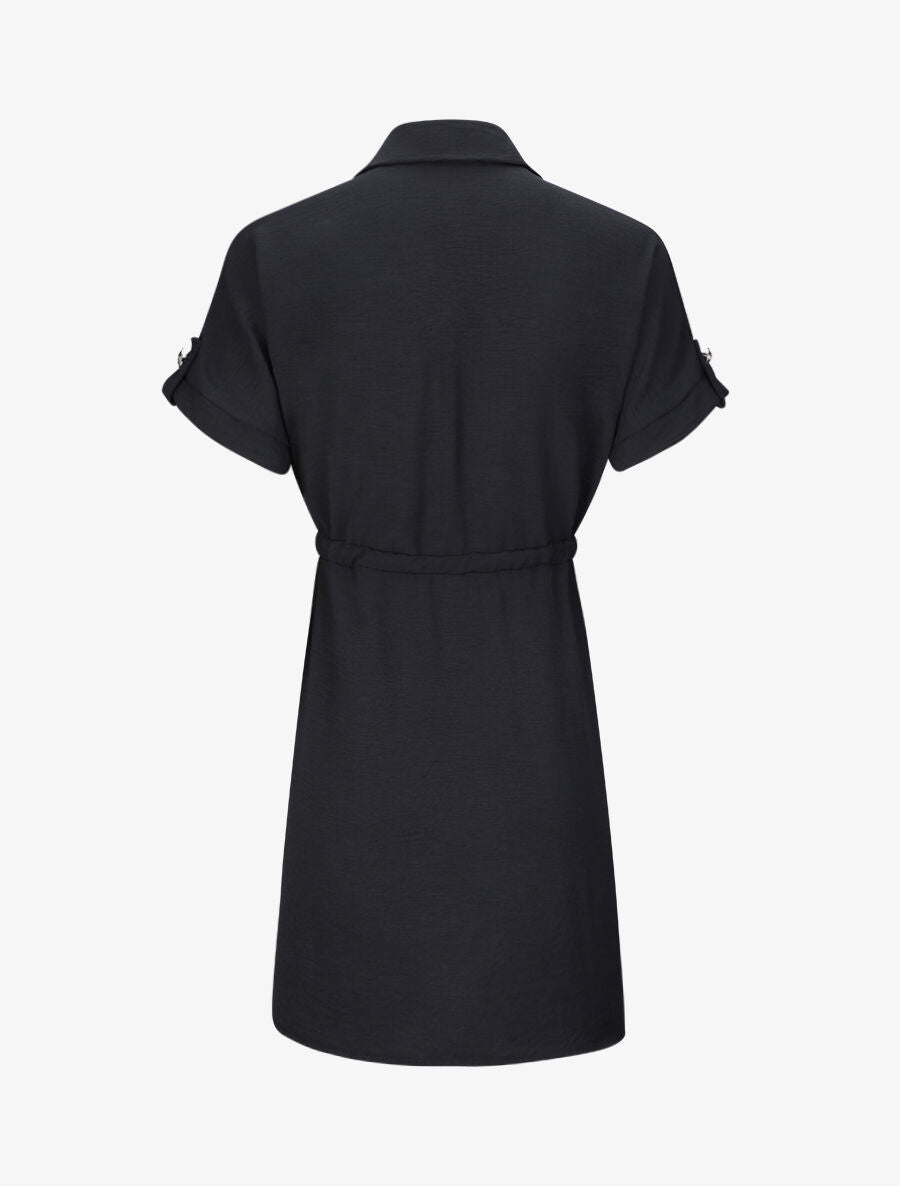 Robe chemise courte oversize unie à manches courtes - Noir - 2