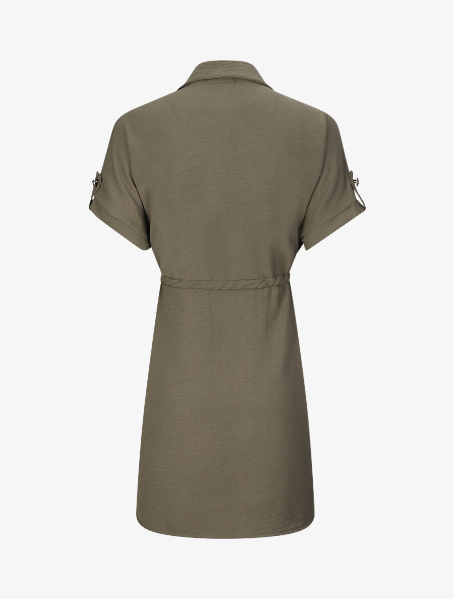 Robe chemise courte oversize unie à manches courtes - Kaki - 2