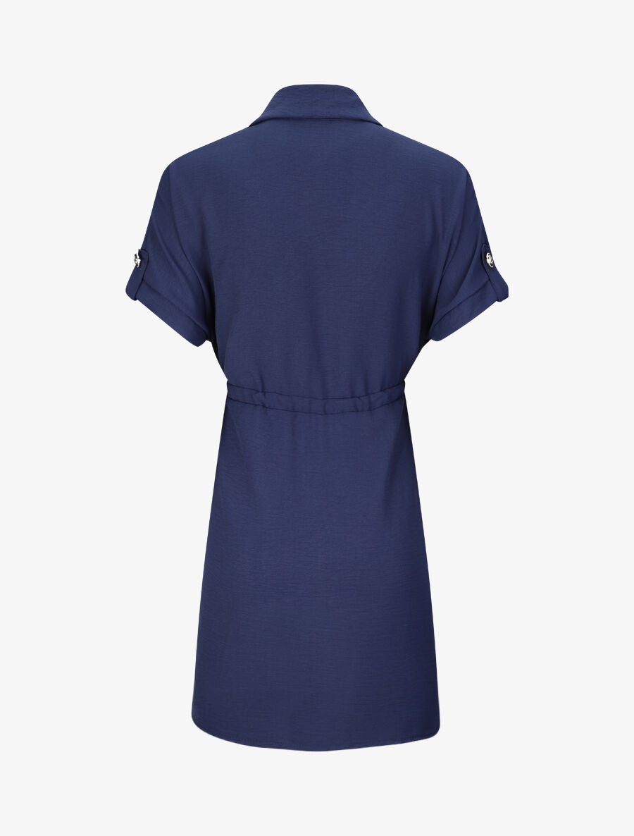 Robe chemise courte oversize unie à manches courtes - Marine - 2