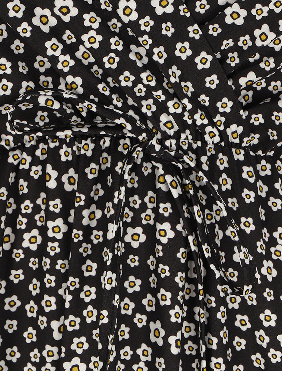 Robe longue à imprimé floral et bord volanté - Noir - 3