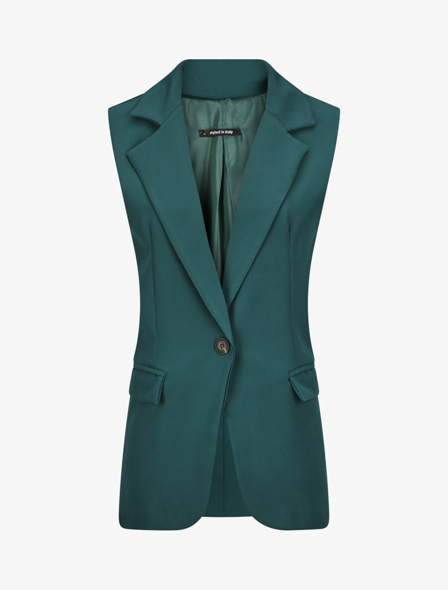 Blazer oversize uni sans manches - Vert foncé - 4