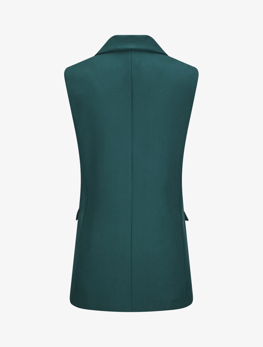 Blazer oversize uni sans manches - Vert foncé - 2
