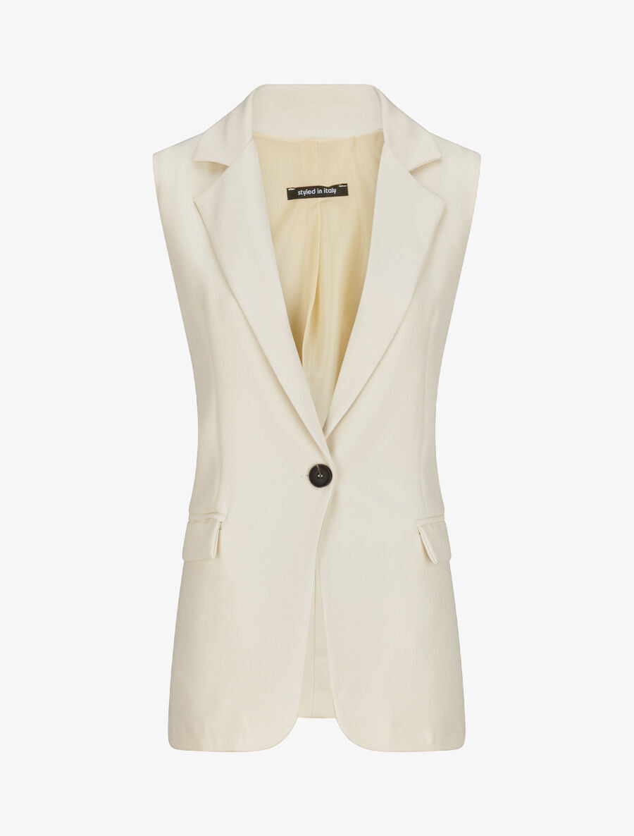Blazer oversize uni sans manches - Beige - 4