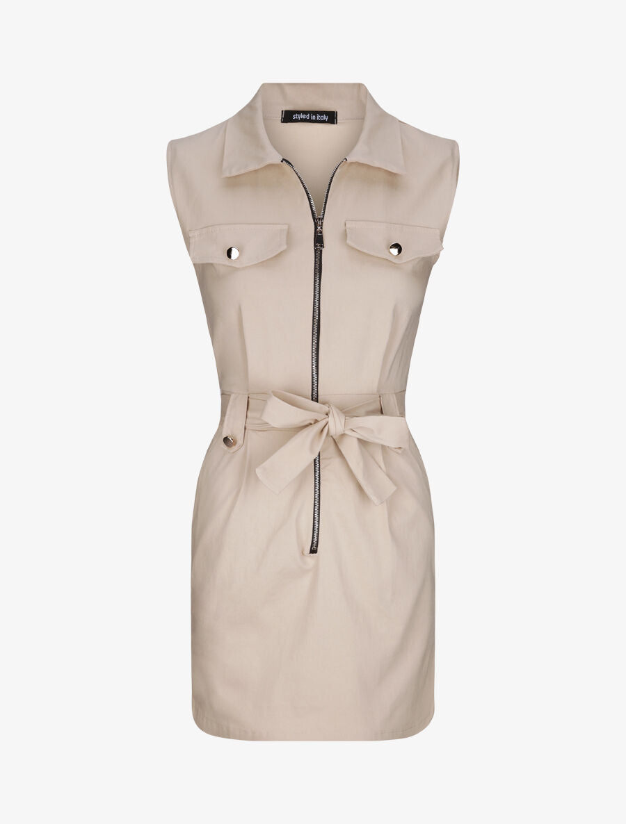 Robe sans manches avec ceinture - Beige - 1