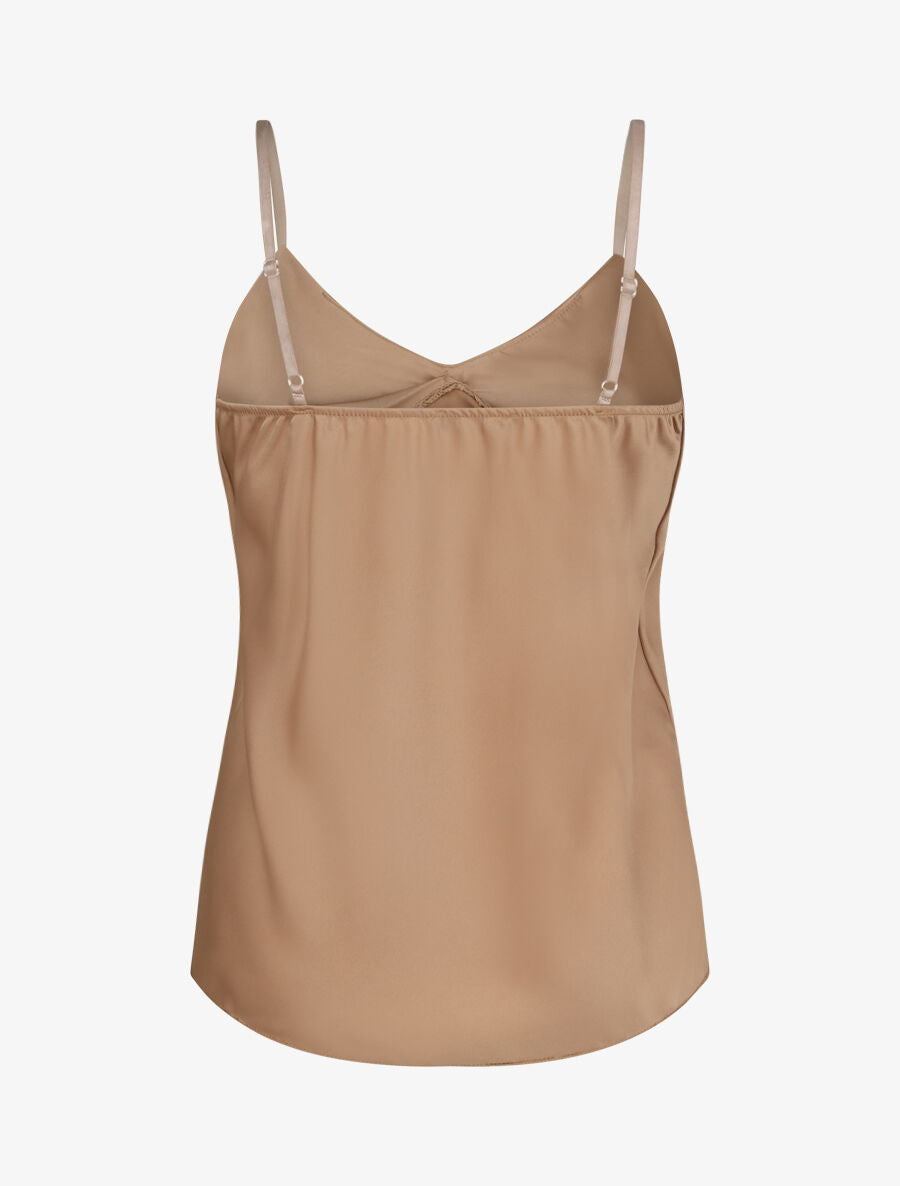 Caraco droit satiné à décolleté froncé - Beige - 2
