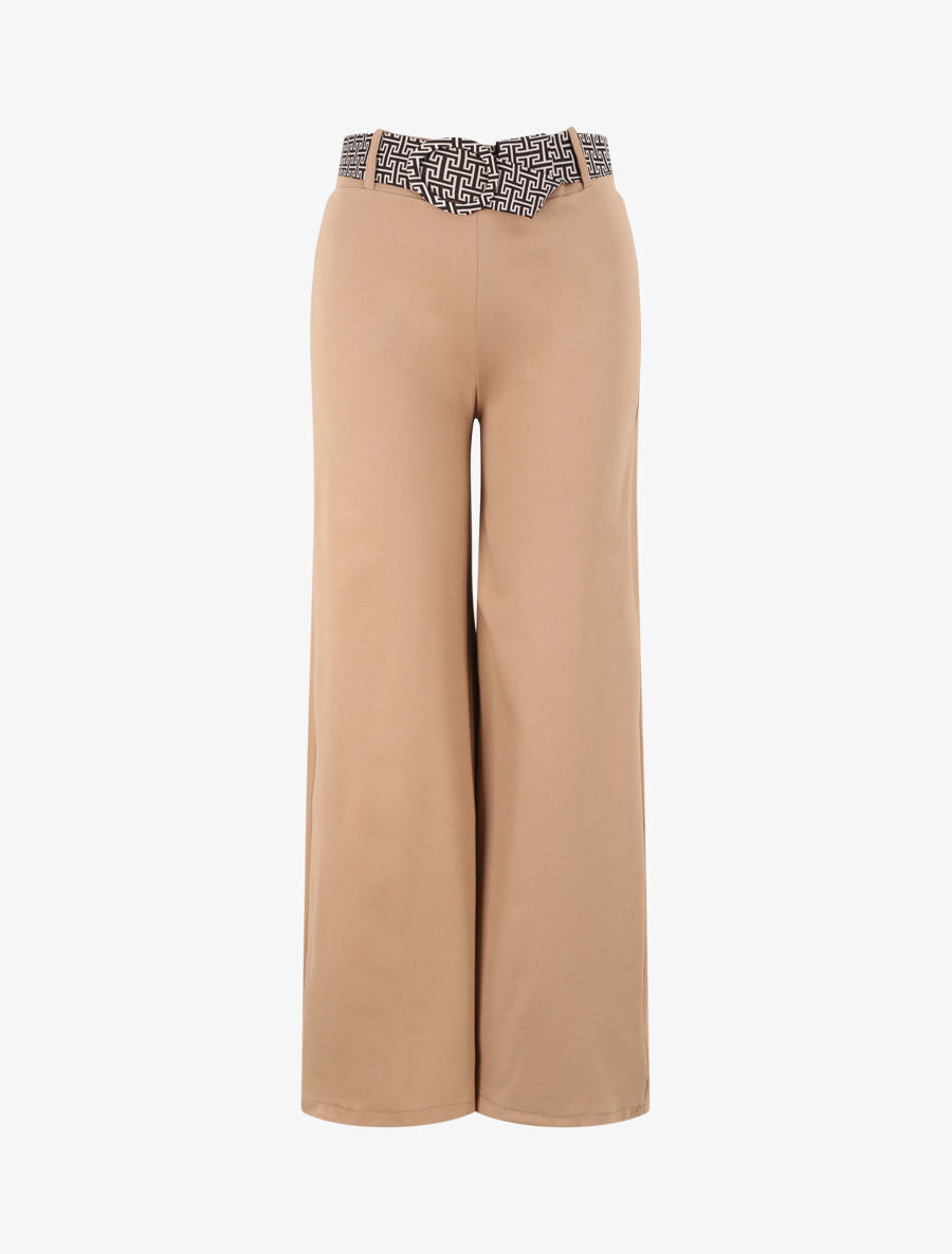 Pantalon flare à ceinture imprimé graphique - Camel - 1