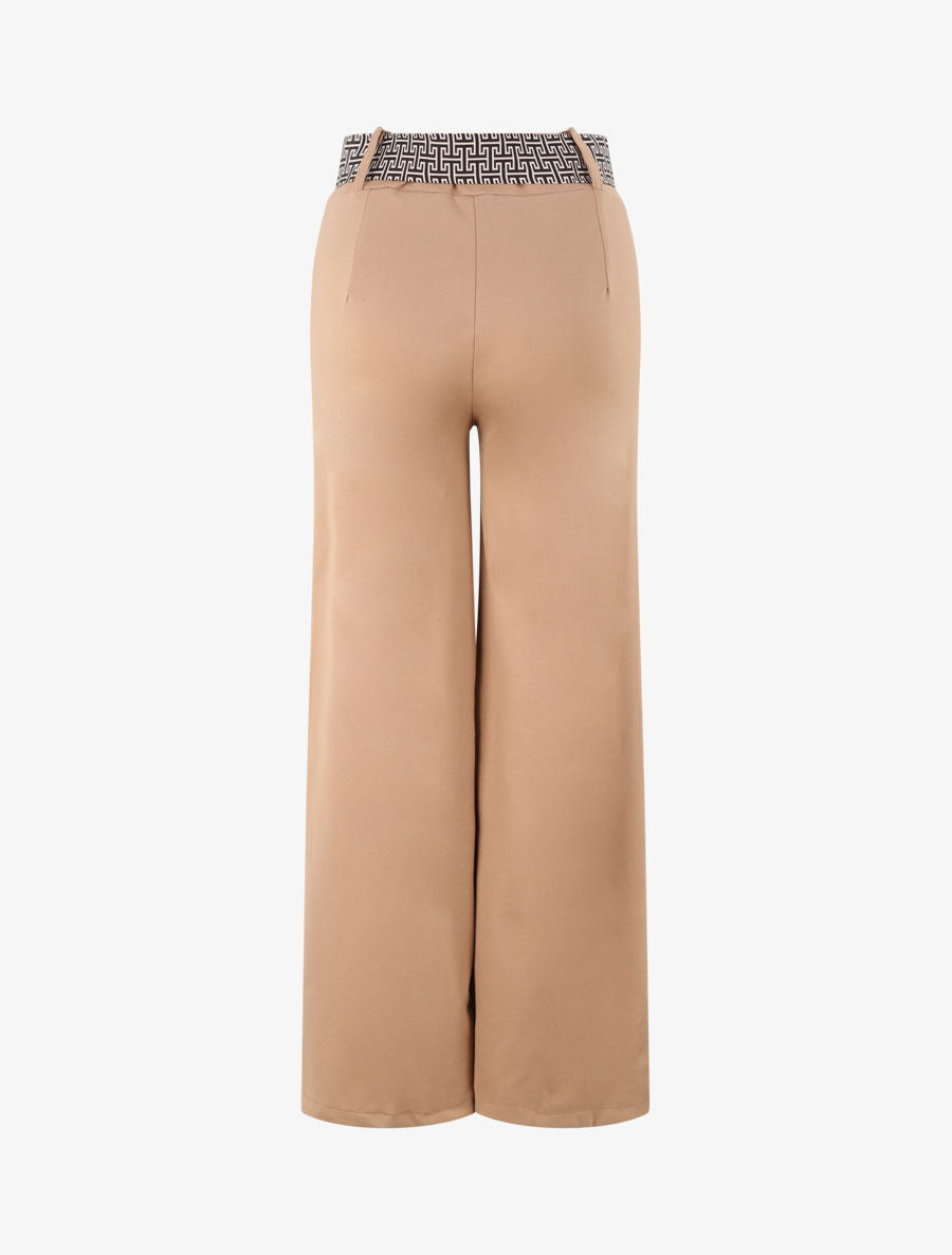 Pantalon flare à ceinture imprimé graphique - Camel - 2
