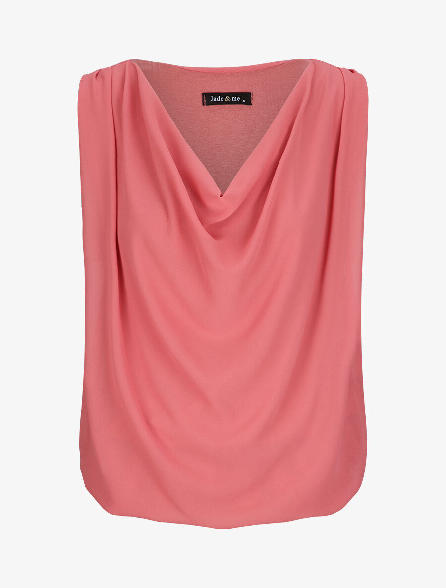 Top voile droit uni et col bénitier - Rose - 1