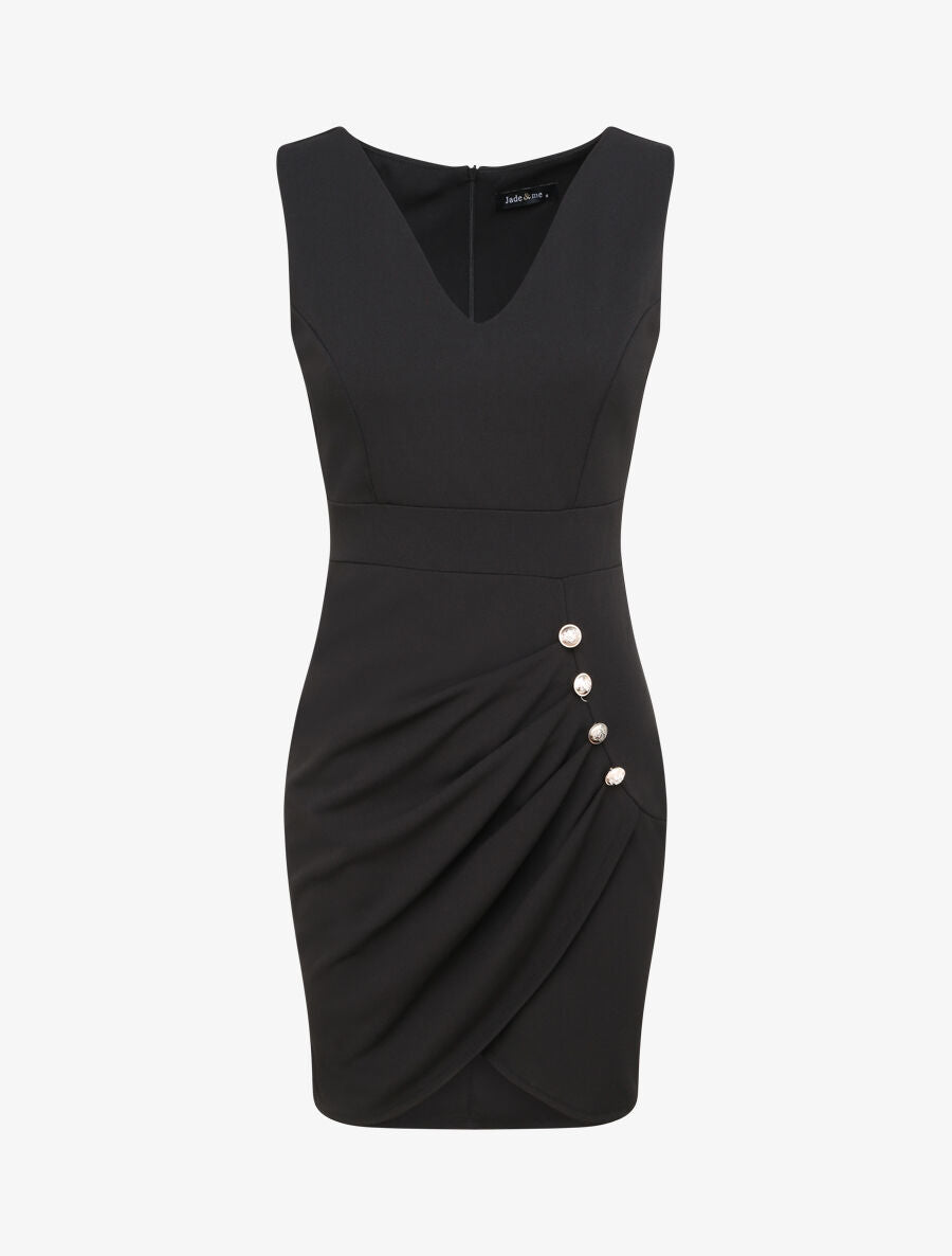 Robe portefeuille à boutons stylisés - Noir - 1