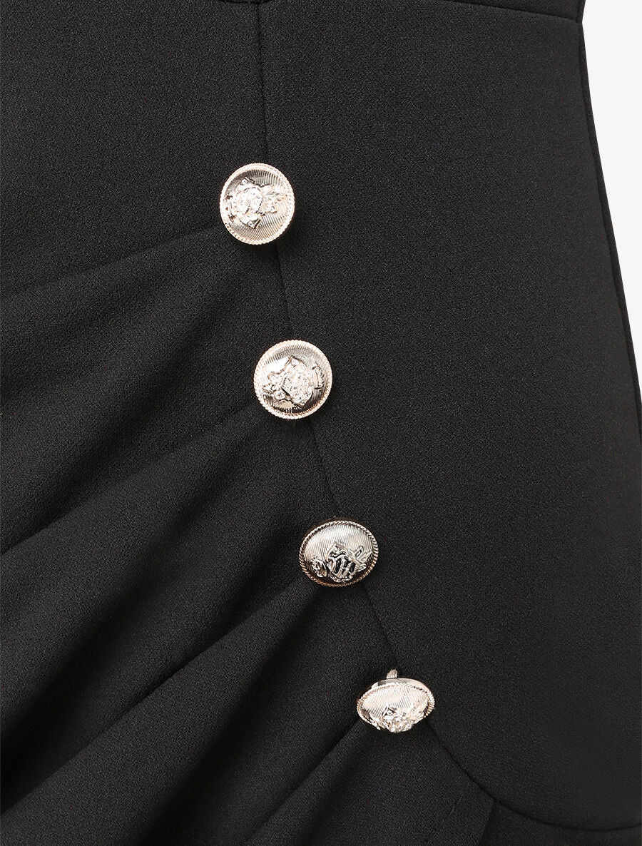 Robe portefeuille à boutons stylisés - Noir - 3