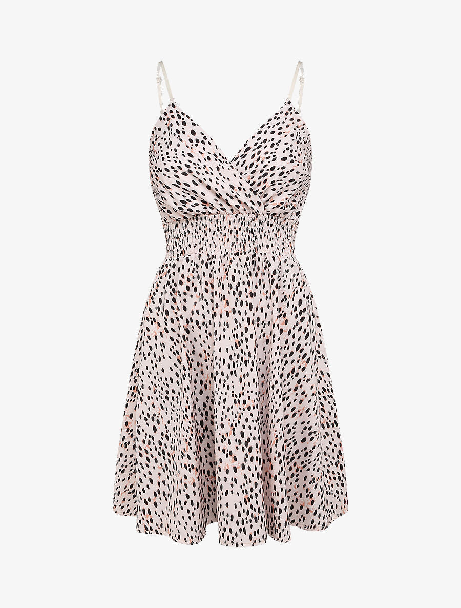 Robe cache-coeur mouchetée à fines bretelles - Beige - 5