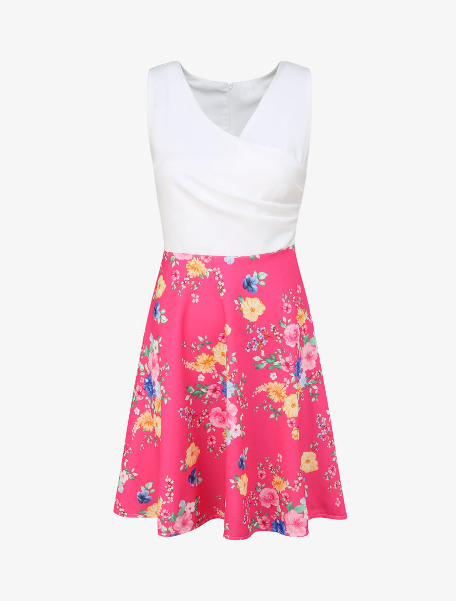 Robe cache-coeur bi-matière - Fushia - 5