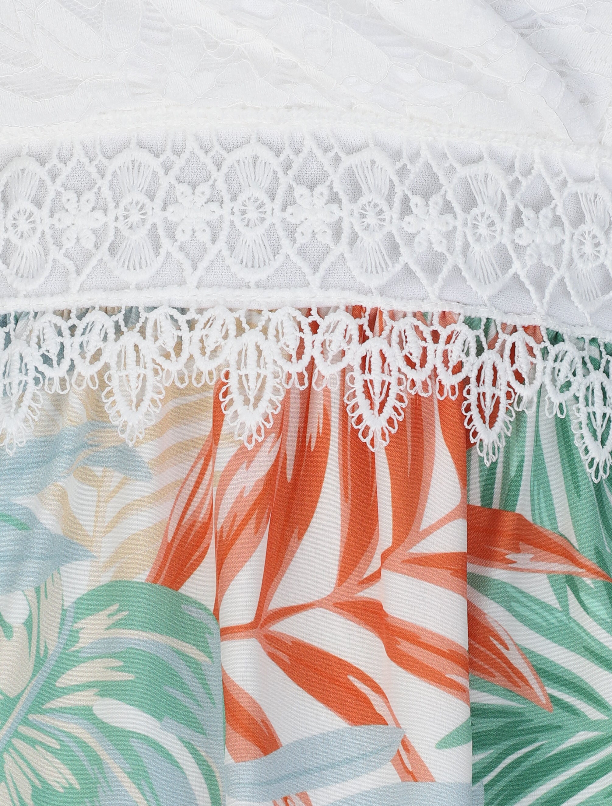 Robe longue empire imprimé plantes tropicales et buste dentelle - Blanc - 3