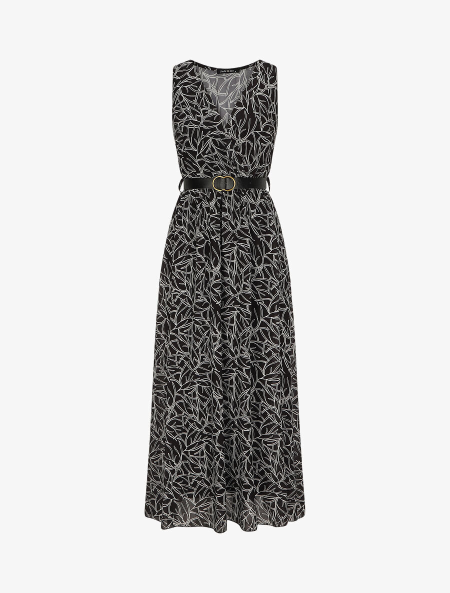 Robe longue à imprimé feuillages - Noir - 2