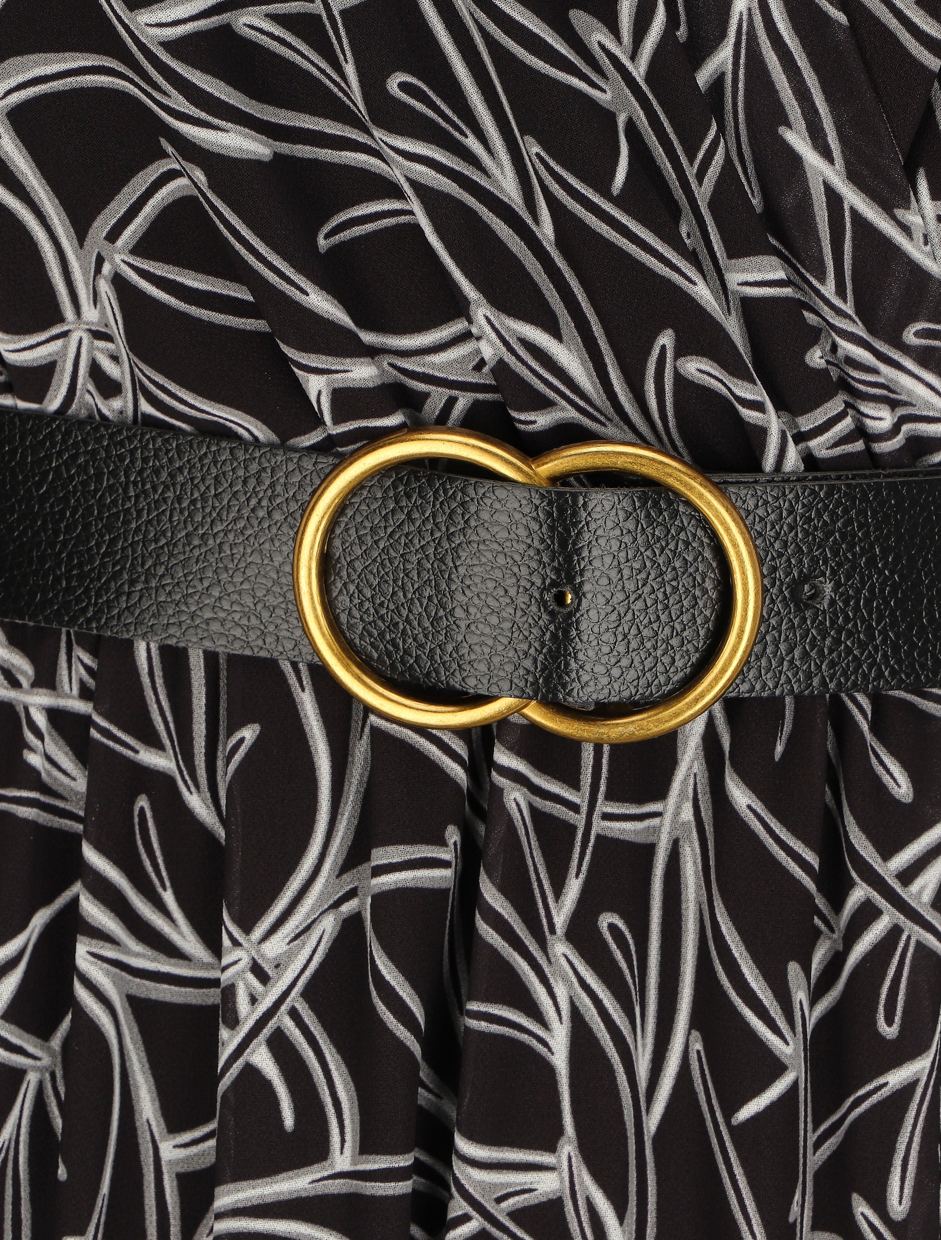 Robe longue à imprimé feuillages - Noir - 4