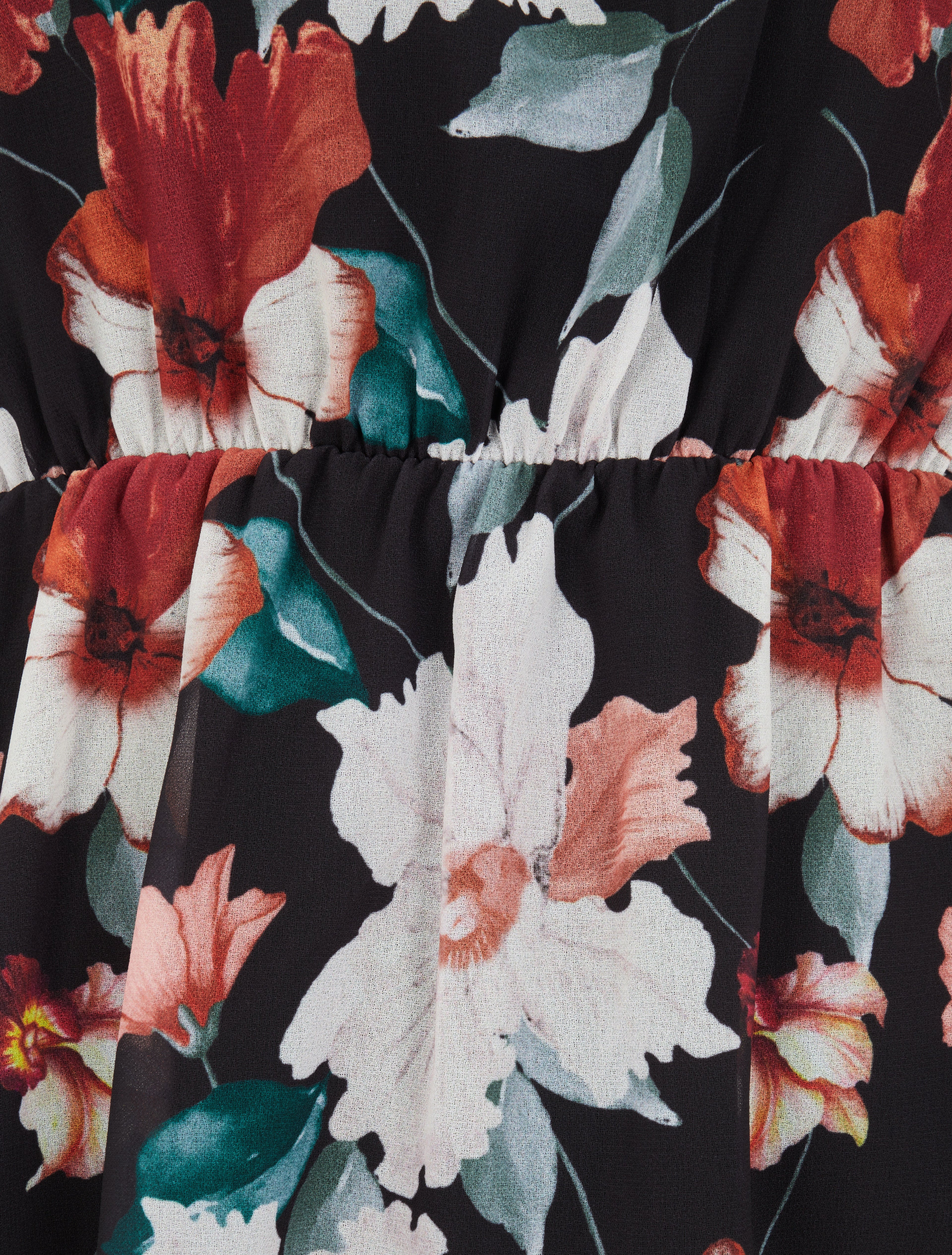 Robe imprimé orchidées sauvages à col lavallière - Noir - 3
