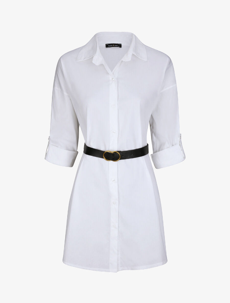 Tunique style chemise unie - Blanc - 1