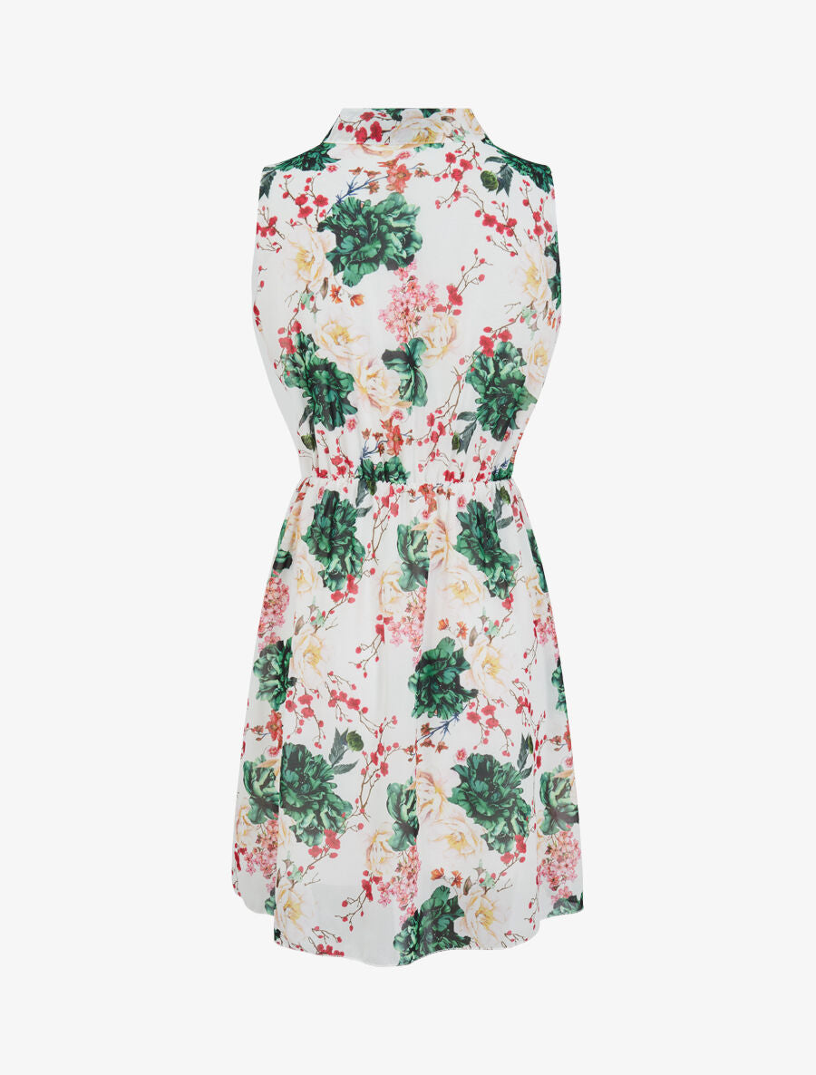 Robe imprimé bouquet de roses à col lavallière - Blanc - 2