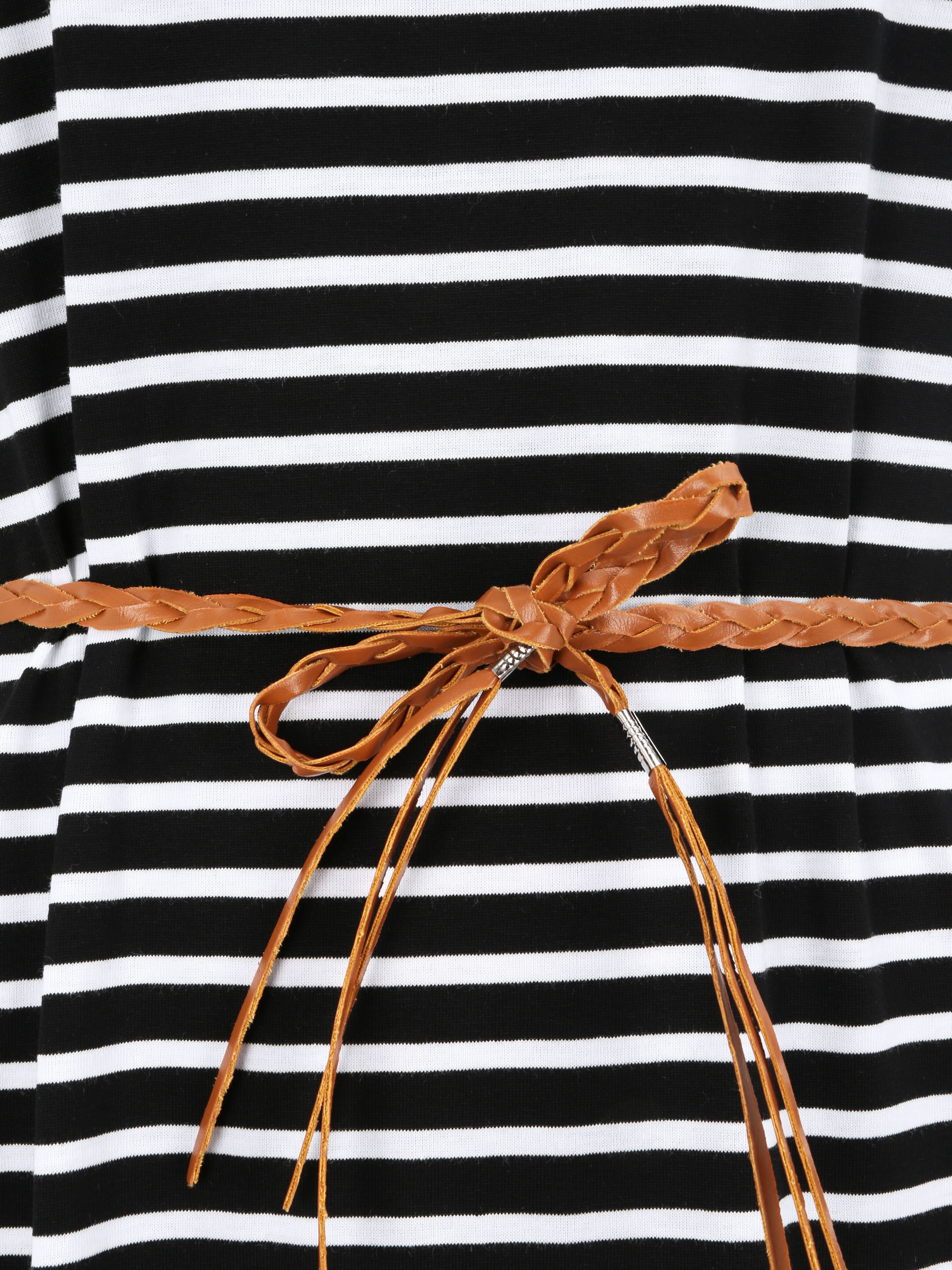 Robe courte droite rayée à manches courtes - Noir - 3