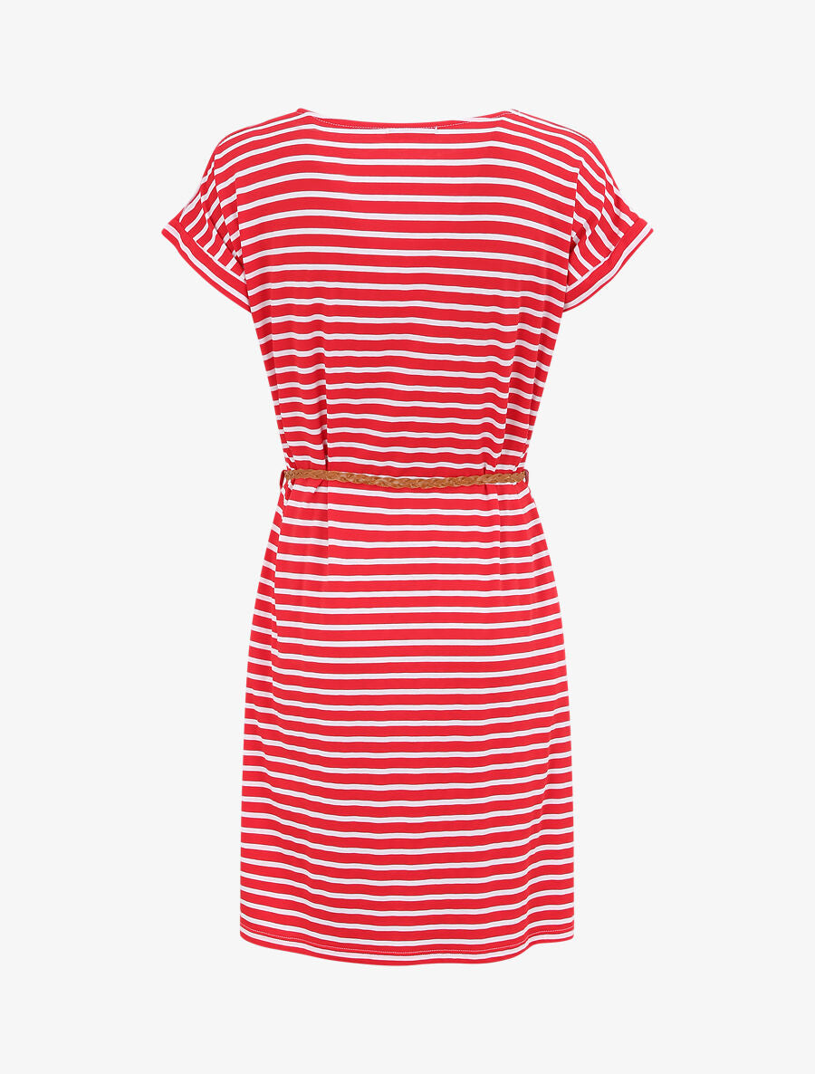 Robe courte droite rayée à manches courtes - Rouge - 2