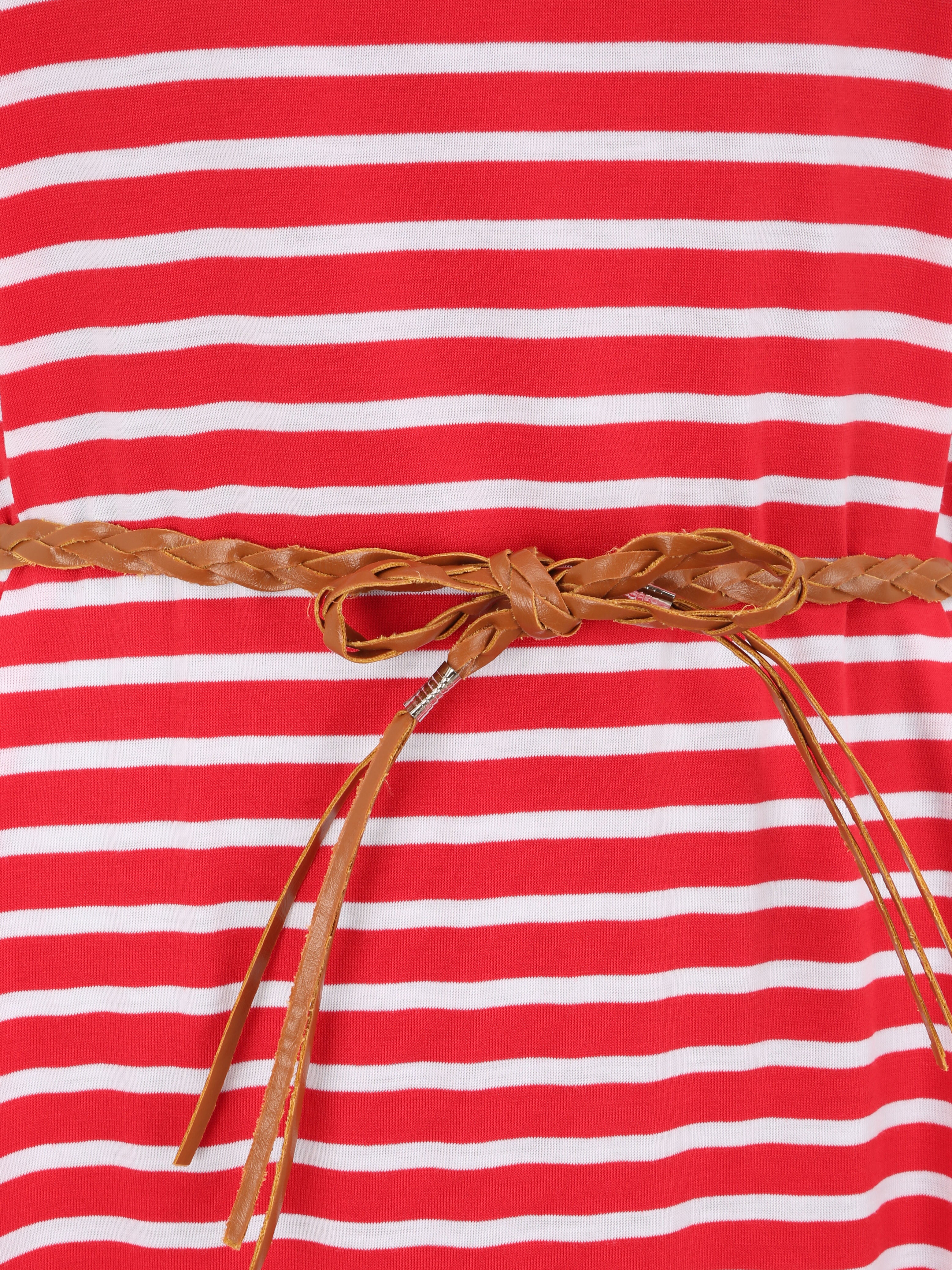 Robe courte droite rayée à manches courtes - Rouge - 3